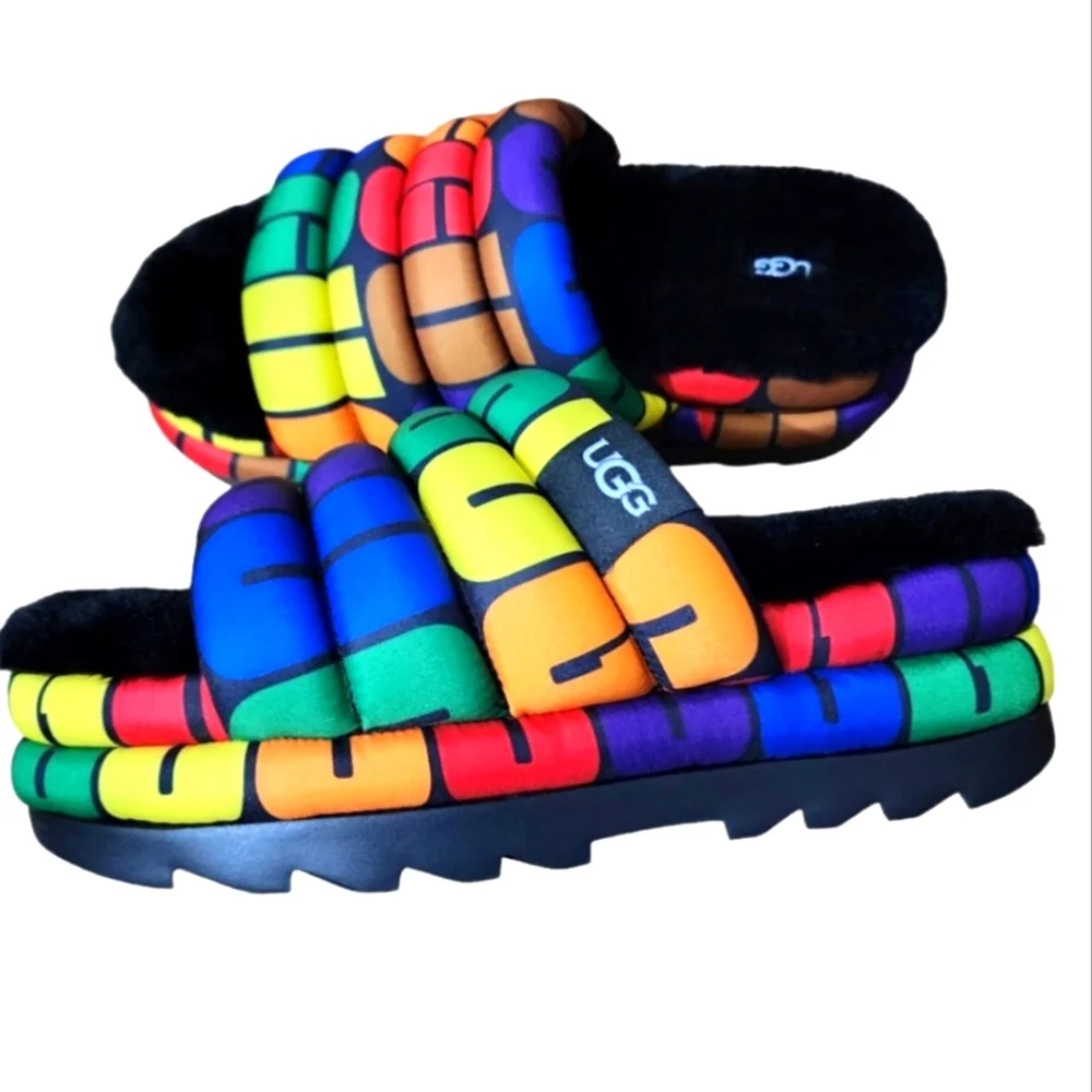 UGG Pride Logo Maxi Slide Shoes Multicolor Size 8 New